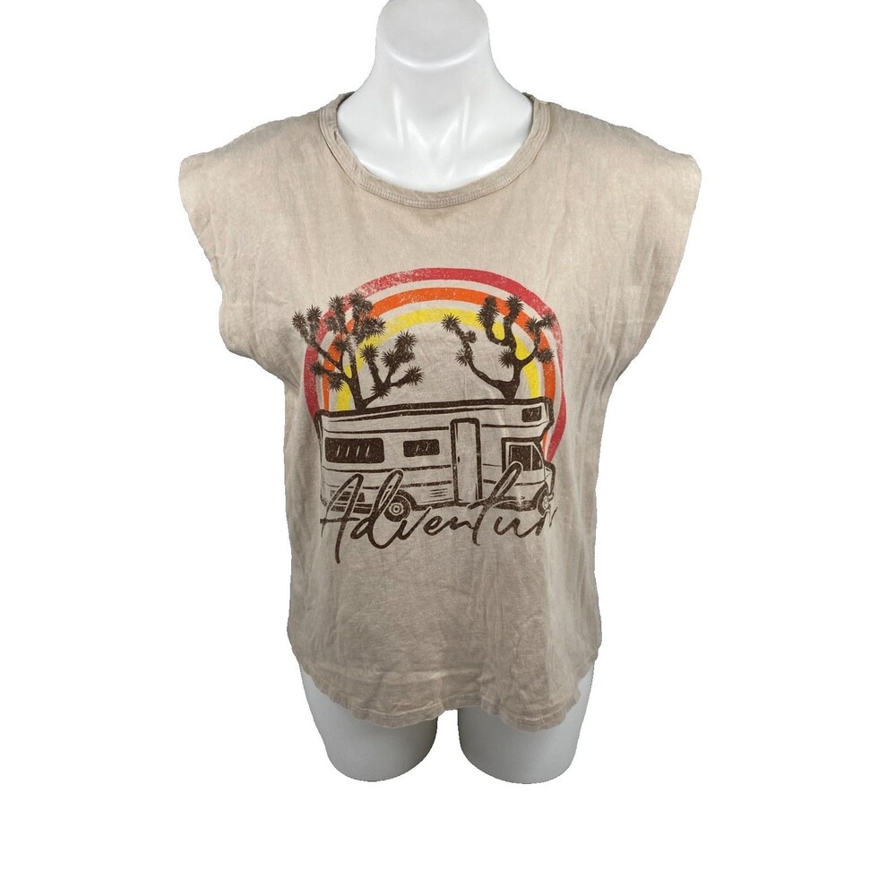 Freemarket Women Small Sleeveless T Shirt Adventure RV Camping Rainbow NWT